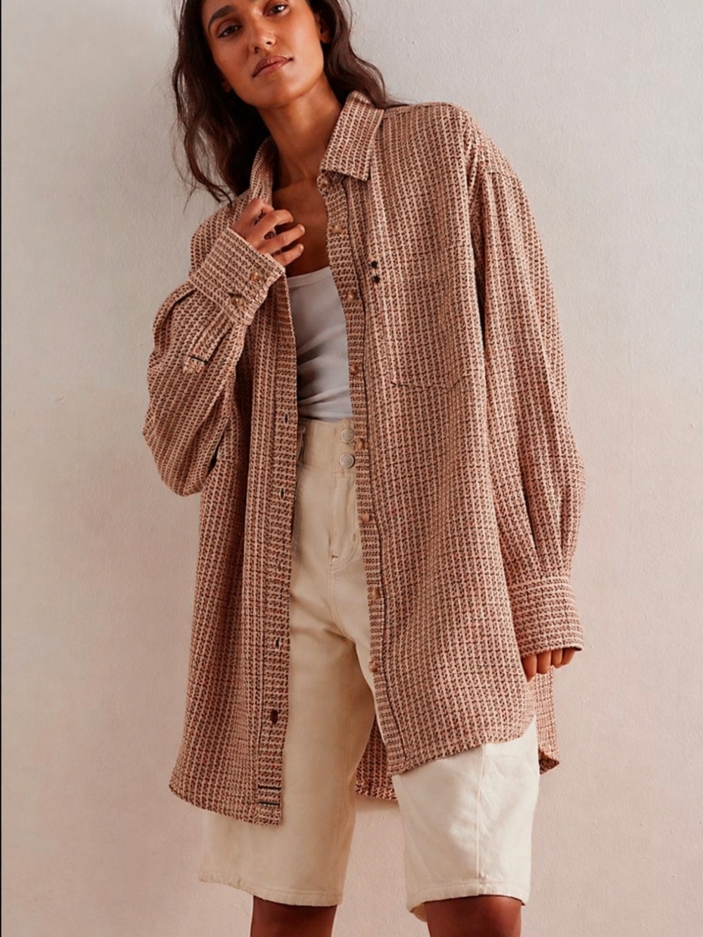 Free People We The Free Freddie Menswear Shirt Oversized Plaid High Low EUC SZ M